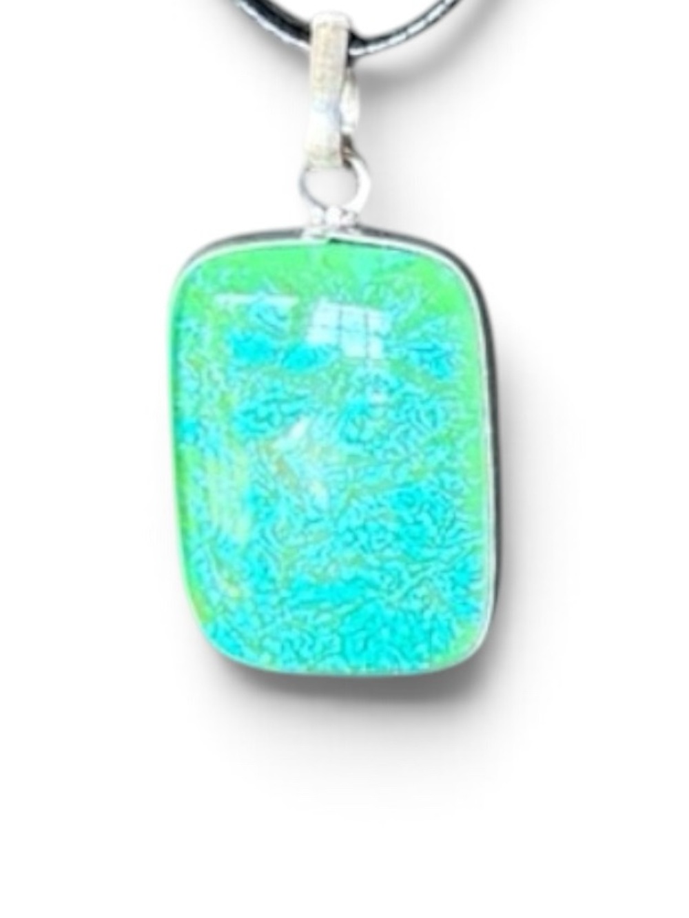 LABOR DAY SALE Handmade Green Dichroic Glass Pendant Necklace